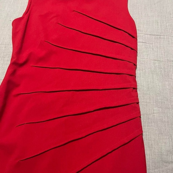 Calvin Klein Vibrant Red Midi Dress Body Con Side Ruching Size 8 Medium Holiday - Picture 3 of 7